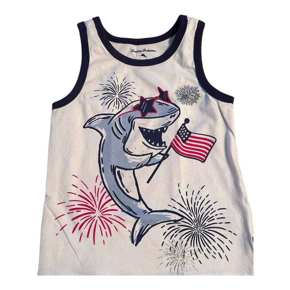 Tommy Bahama Boys Size 4‎ Patriotic Shark Sleeveless Shirt